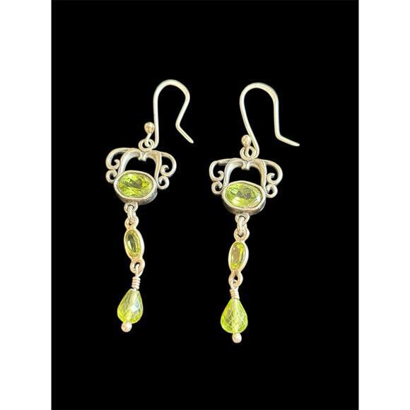 925 Sterling Silver August Peridot Birthstone Dangle 2” Earrings - Picture 1 of 3